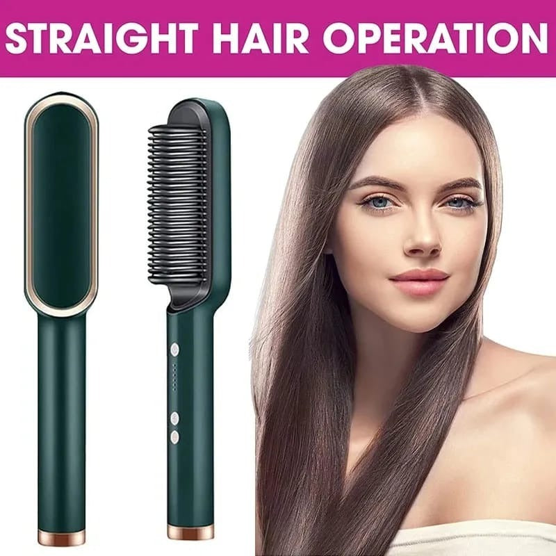 Hair Straightening Brush | Electric 2‑in‑1 Straightener & Curler | Heating Styling Comb