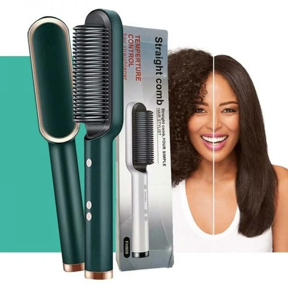 Hair Straightening Brush | Electric 2‑in‑1 Straightener & Curler | Heating Styling Comb