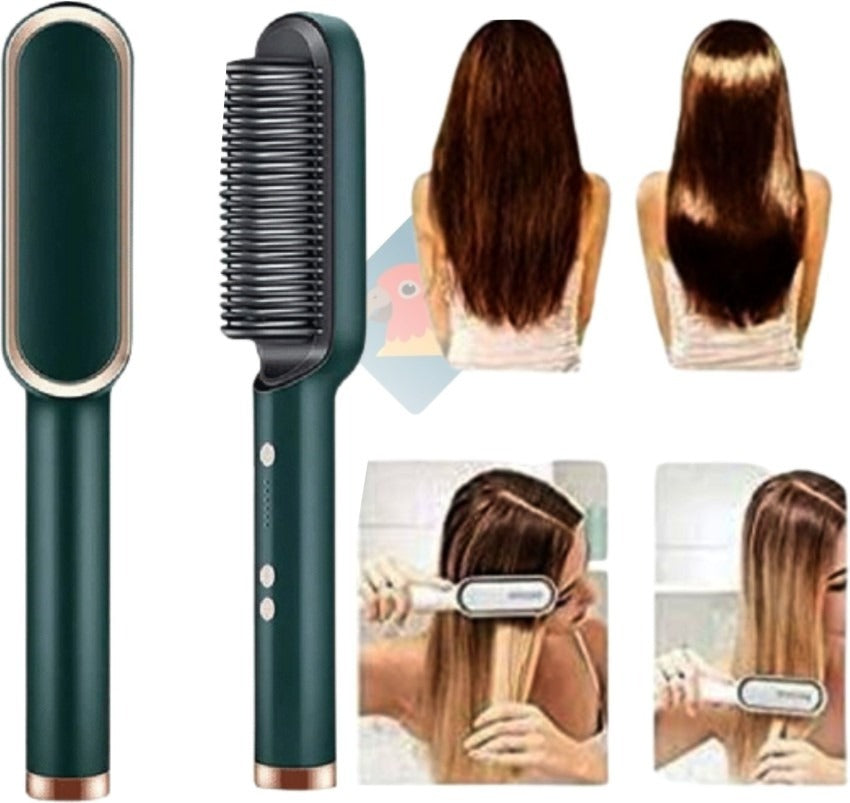 Hair Straightening Brush | Electric 2‑in‑1 Straightener & Curler | Heating Styling Comb