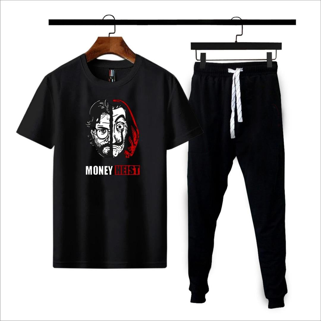 Premium Micro Men’s Tracksuit Money Heist Print – Comfortable Sportswear | Gym & Workout Suit - Black Extra Large