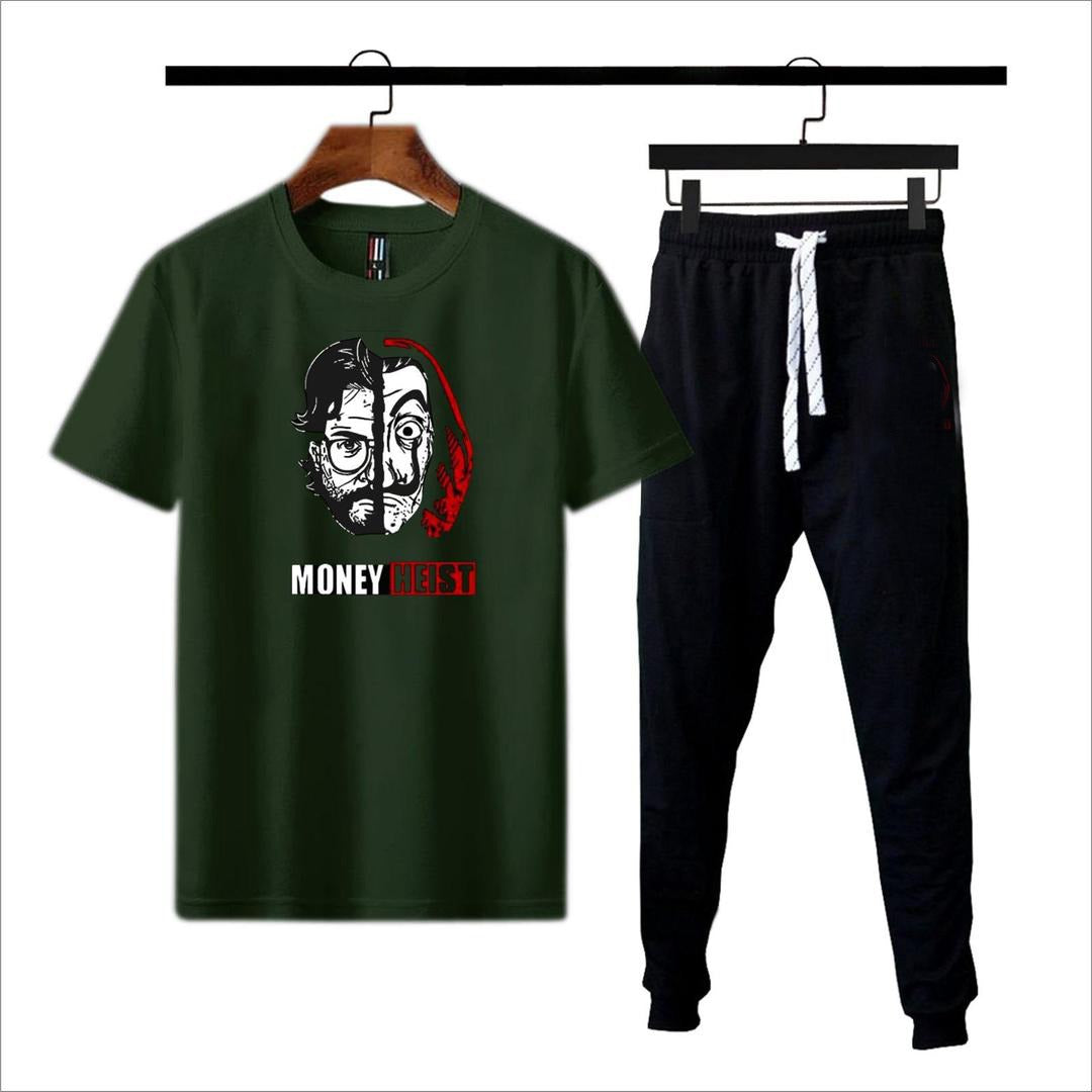 Premium Micro Men’s Tracksuit Money Heist Print – Comfortable Sportswear | Gym & Workout Suit - Black Extra Large