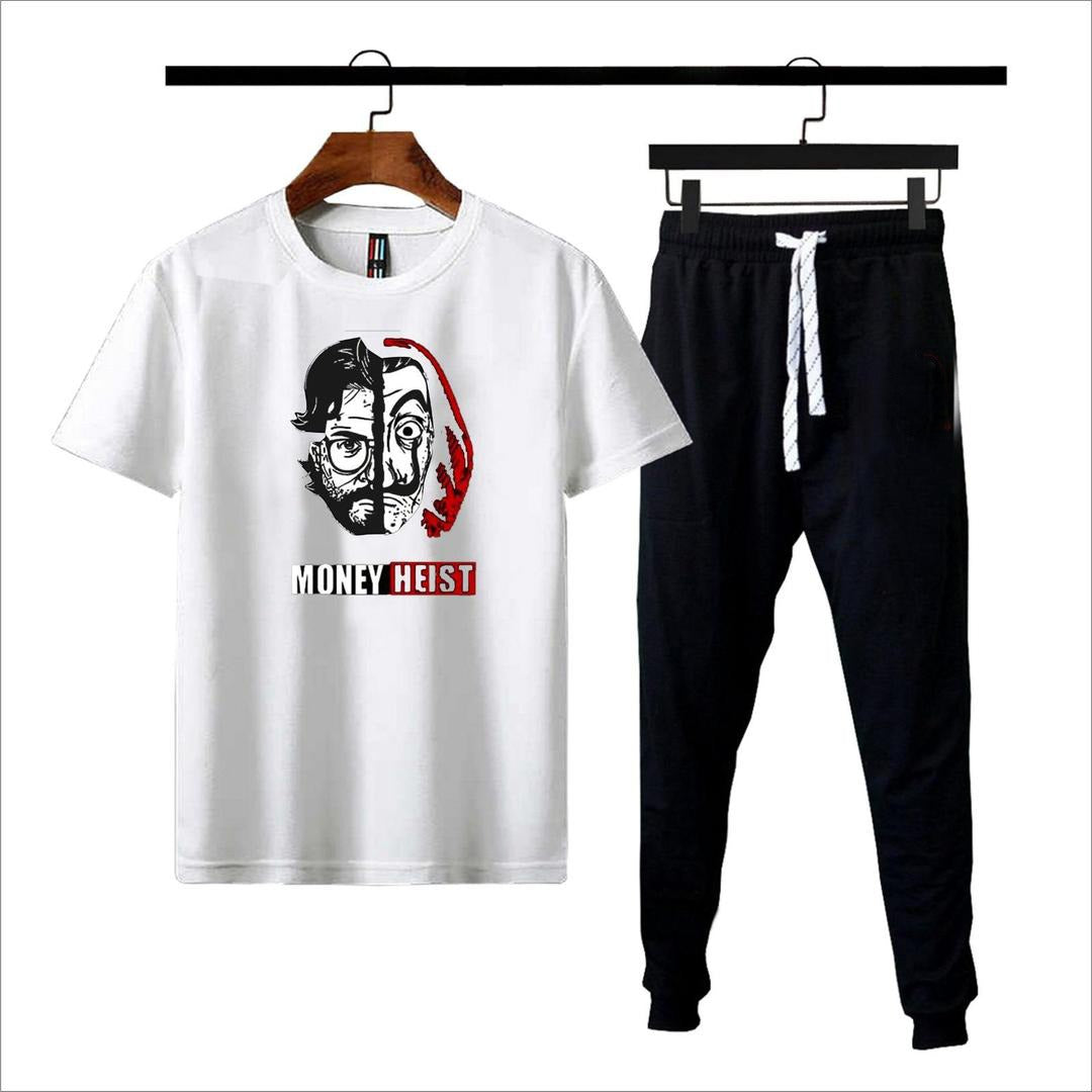Premium Micro Men’s Tracksuit Money Heist Print – Comfortable Sportswear | Gym & Workout Suit - Black Extra Large