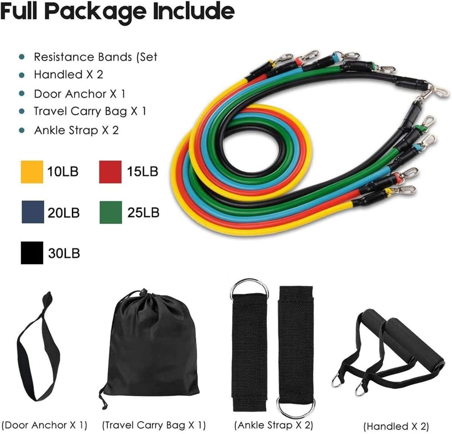 - 11 Piece Elastic Fitness Exercise Tubes With Carrying Pouch
