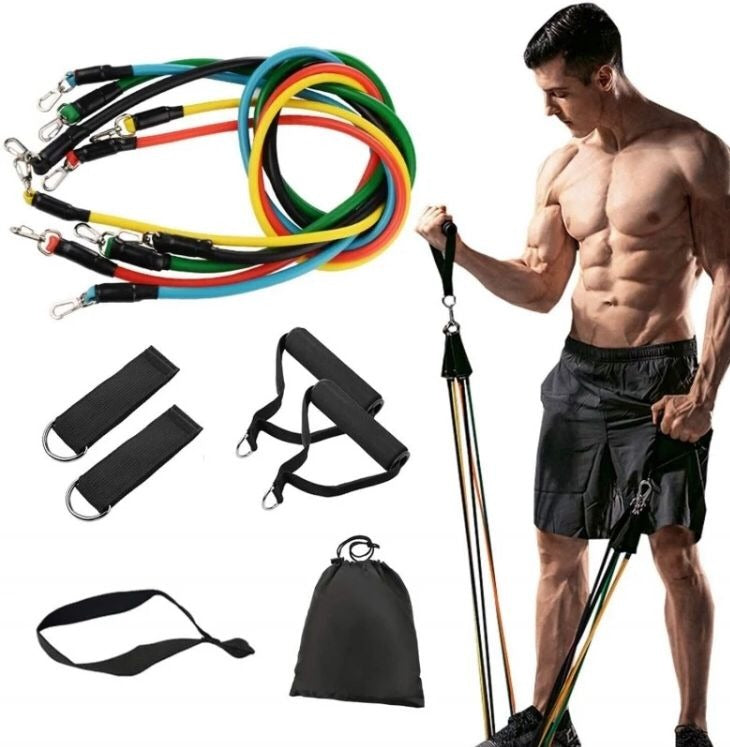- 11 Piece Elastic Fitness Exercise Tubes With Carrying Pouch