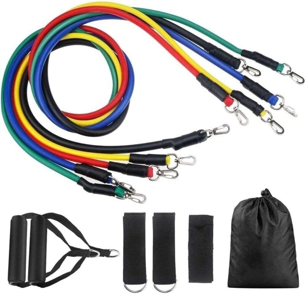 - 11 Piece Elastic Fitness Exercise Tubes With Carrying Pouch